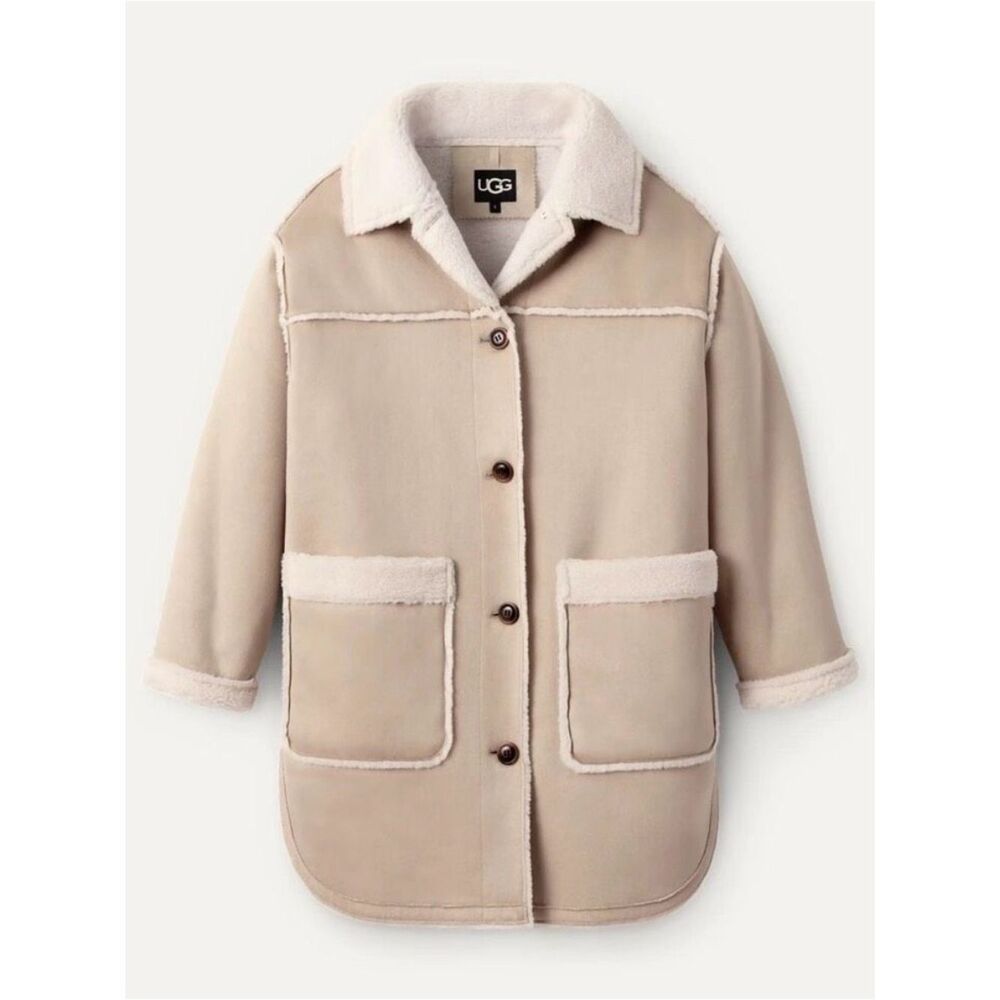 🆕 UGG Women's Shearling-Lined Pea Coat in Light Beige size XL